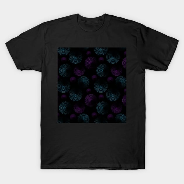 Concentrated blue and violet circles pattern on black. T-Shirt by smartsman